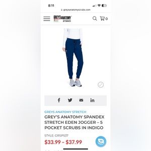 Grey’s Anatomy Women’s Spandex Stretch Eden Scrub Joggers in Navy